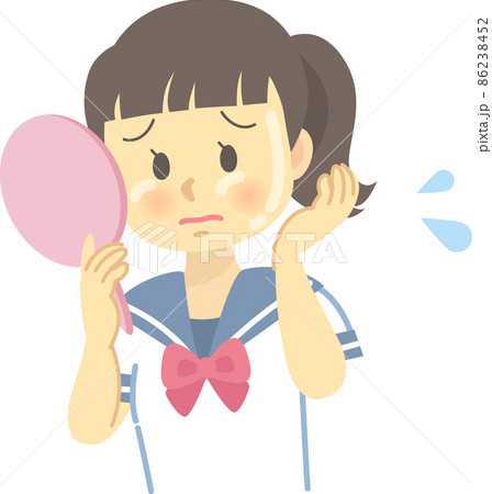 イラスト素材:お肌トラブルに悩むセーラー服の女子学生(オイリー肌のテカリ/上半身) イラスト素材:お肌トラブルに悩むセーラー服の女子学生(オイリー肌のテカリ/上半身) 86238452