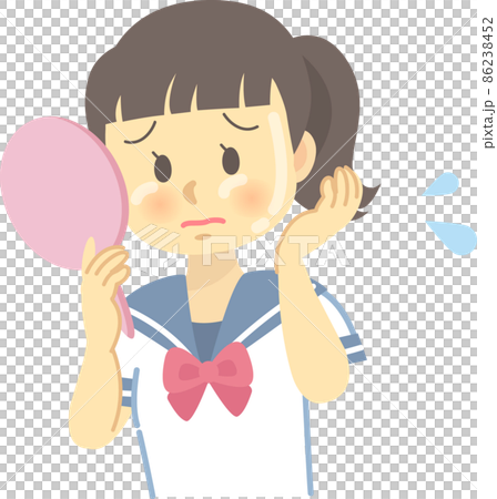 イラスト素材:お肌トラブルに悩むセーラー服の女子学生(オイリー肌のテカリ/上半身) イラスト素材:お肌トラブルに悩むセーラー服の女子学生(オイリー肌のテカリ/上半身) 86238452