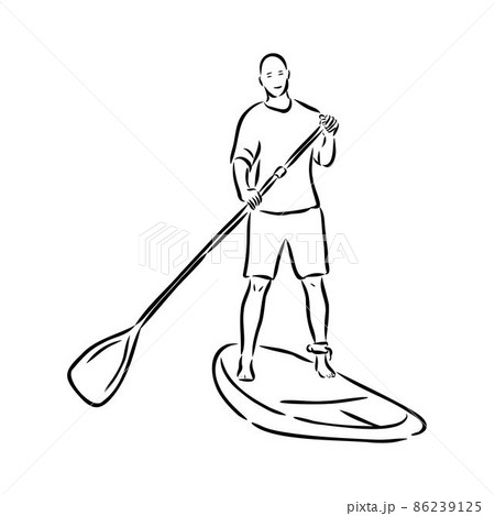 Stand up paddle surfing, boarding. Single female surfer with paddle. Surfrider girl on board. Paddleboarding, SUP fitness. fitness illustration. Abstract isolated contour of surfboarder. Stand up paddle surfing, boarding. Single female surfer with paddle. Surfrider girl on board. Paddleboarding, SUP fitness. fitness illustration. Abstract isolated contour of surfboarder. 86239125