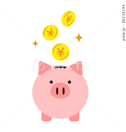 豚の貯金箱と円のコイン 正面 86239194