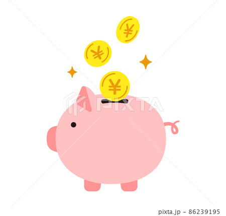 豚の貯金箱と円のコイン 横向き 86239195