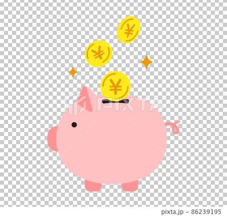 豚の貯金箱と円のコイン 横向き 86239195