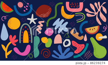 Set of abstract Patterns. Hand drawn shapes and doodle objects. Abstract shapes Background. Minimal covers design.  86239274