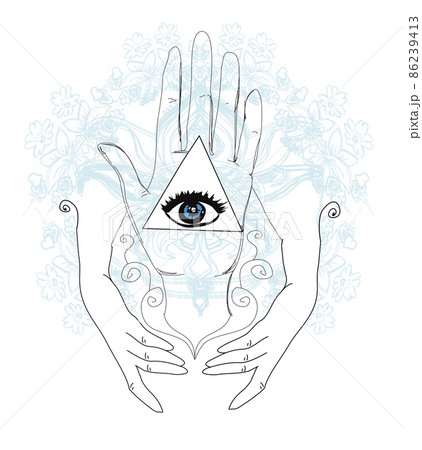 Mystical symbol: human hand, Eye of Providence Mystical symbol: human hand, Eye of Providence 86239413