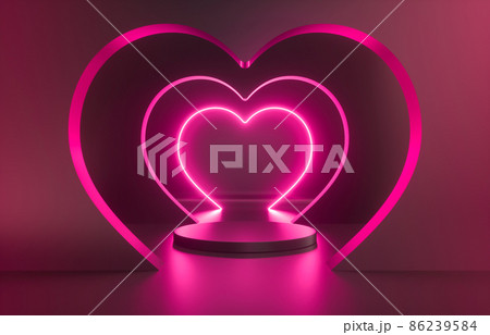 Beauty fashion podium backdrop with heart shape neon frame. 3d rendering. 86239584