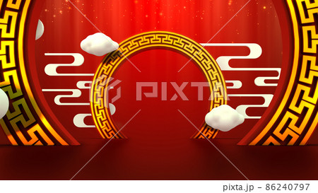 Chinese new year tunnel background for celebration with copy space in red background Chinese new year tunnel background for celebration with copy space in red background 86240797