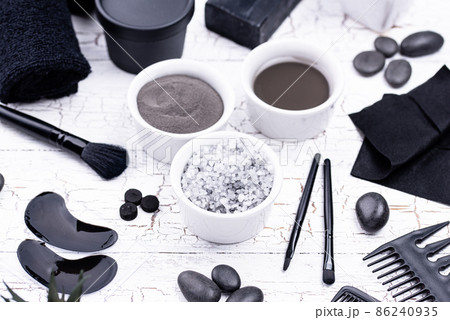 Set of black charcoal detox cosmetics Set of black charcoal detox cosmetics 86240935