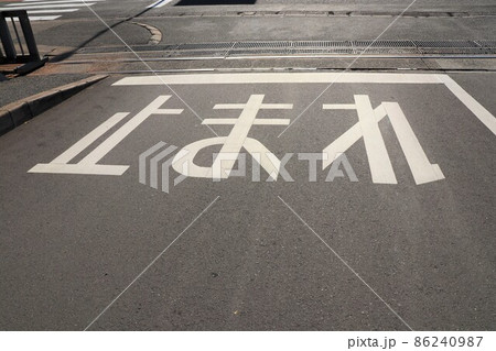 舗装道路の「止まれ」の路面標示 舗装道路の「止まれ」の路面標示 86240987