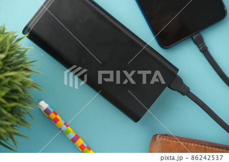 smart phone charging with Power bank top view  86242537