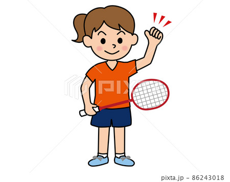 ガッツポーズのバドミントン女子 86243018