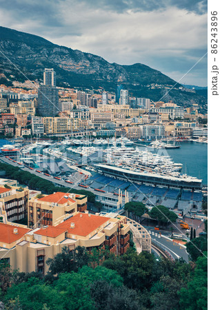 View of Monaco with Formula one race track 86243896