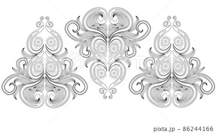 Doodle floral pattern in black and white. Page for coloring book: very interesting and relaxing job for children and adults. Zentangle drawing. Flower carpet in magic garden. 86244166