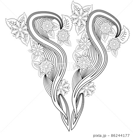 Henna tattoo doodle elements on white background. Mehendi flowers set. Abstract floral elements in Indian style. Ethnic ornament, coloring book 86244177