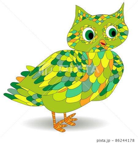 owl in doodle style. Hand drawn set of cute birds. Design for prints and T-shirts. 86244178