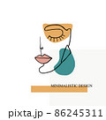 Contemporary abstract linear face drawing in pastel colors. Beauty fashion emblem or logo. Simple design. Creative composition. Aesthetic minimalism woman face. Hairstyle, fashion logo. 86245311