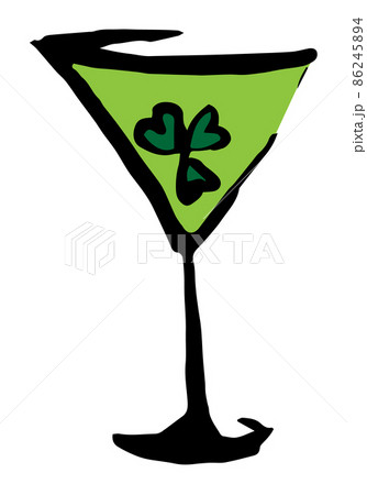 Saint Patrick green Martini Manhattan hand drawn line art cocktail. 86245894
