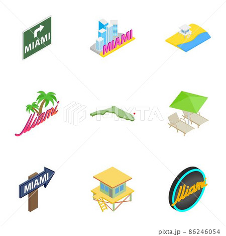 Welcome to Miami icons set, isometric 3d style 86246054