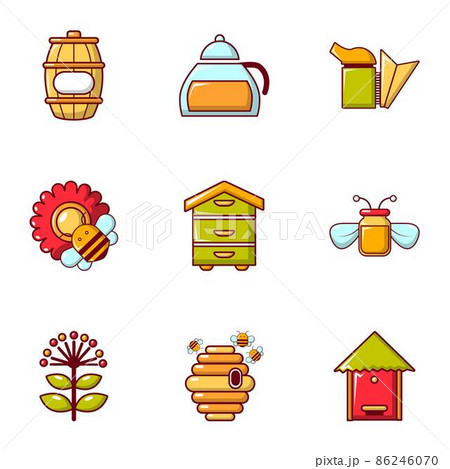 Beekeeping tools icons set, flat style Beekeeping tools icons set, flat style 86246070