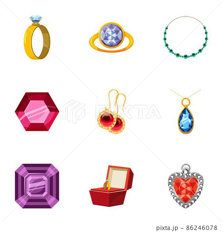 Jewelry icons set, cartoon style 86246078