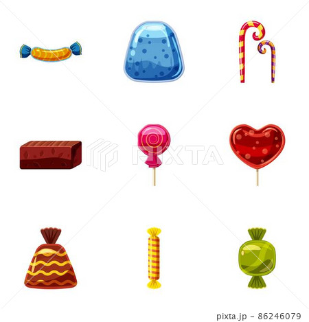 Chocolate candy icons set, cartoon style 86246079