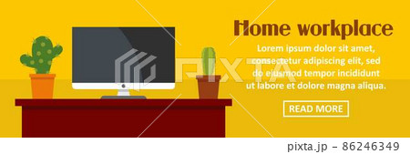 Home workplace with cactus banner horizontal concept 86246349