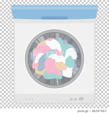 真上から見た洗濯物が入った洗濯機のイラストのイラスト素材 [86247487