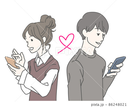 スマホでやりとりする10代後半から20代の男女・カップル スマホでやりとりする10代後半から20代の男女・カップル 86248021
