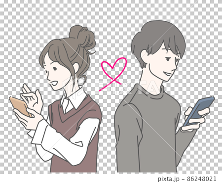 スマホでやりとりする10代後半から20代の男女・カップル スマホでやりとりする10代後半から20代の男女・カップル 86248021