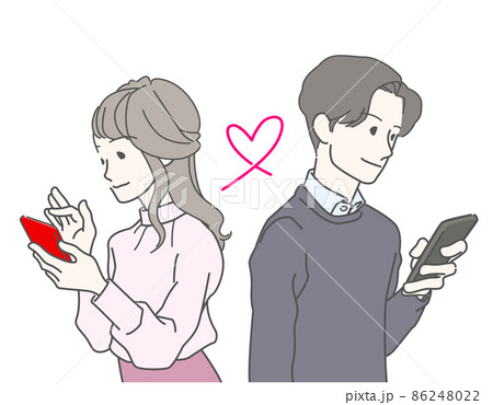 スマホでやりとりする20代後半から30代、アラサー男女・カップル スマホでやりとりする20代後半から30代、アラサー男女・カップル 86248022