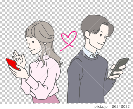 スマホでやりとりする20代後半から30代、アラサー男女・カップル スマホでやりとりする20代後半から30代、アラサー男女・カップル 86248022