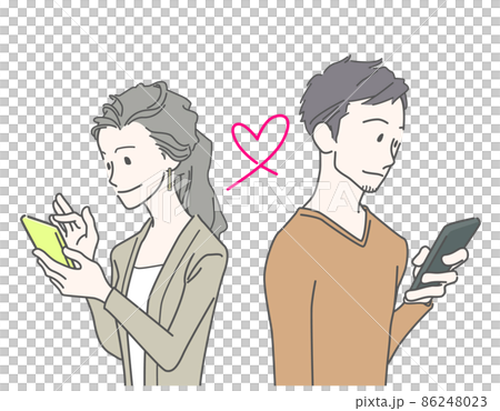 スマホでやりとりする40代、アラフィフ男女・カップル 86248023