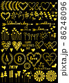 Gold floral heart designs for Valentines day, wedding, golden vector set on black background 86248096