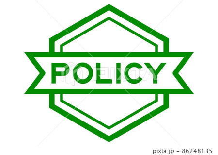 Vintage hexagon label banner with word policy in green color on white background 86248135