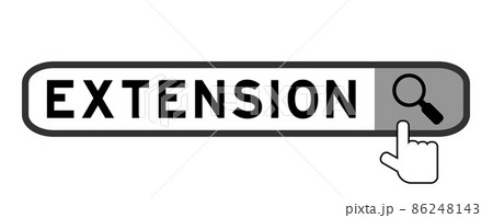 Search banner in word extension with hand over magnifier icon on white background Search banner in word extension with hand over magnifier icon on white background 86248143