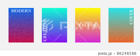 Vector halftone cover design templates. Layout set for covers of books, albums, notebooks, reports, magazines. Dot halftone gradient effect, modern abstract design. Planner and diary cover for print. 86248586
