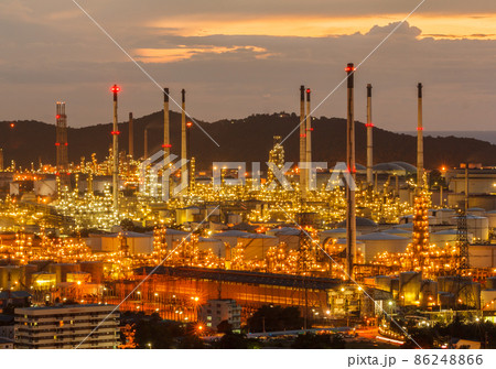 Twilight shot of oil refinery plant. Twilight shot of oil refinery plant. 86248866