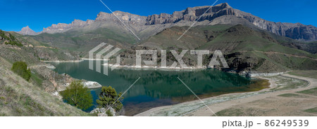 Scenic view of the turquoise lake Gidzhit in the Baksan gorge 86249539