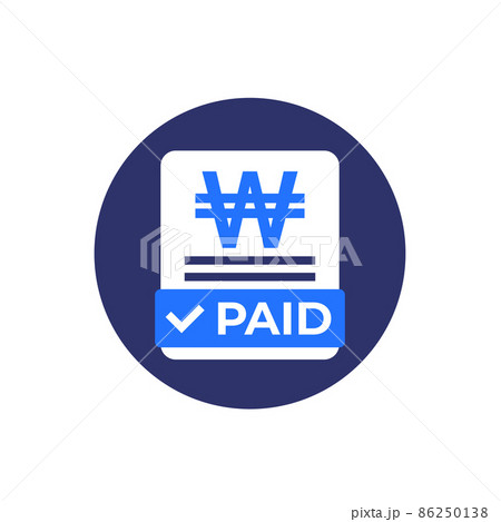 paid bills icon with won, flat vector 86250138