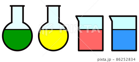 実験に使う薬品をガラス製フラスコに入れたイラストのイラスト素材