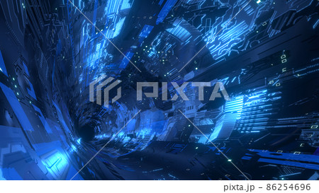 サイバー空間 VJ トンネル 機械 宇宙 Sci-fi 青 [別Verあり] 86254696