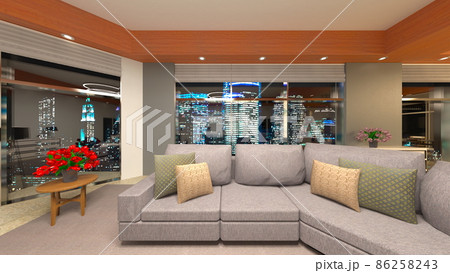 夜景が見えるリビングルーム 86258243