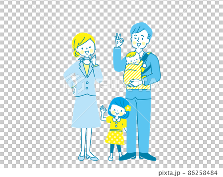 スーツ姿の笑顔の両親と子供達 スーツ姿の笑顔の両親と子供達 86258484