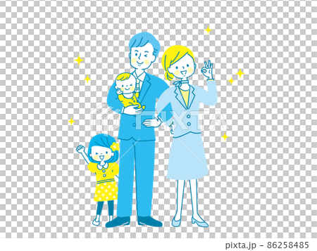 スーツ姿の笑顔の両親と子供達 86258485