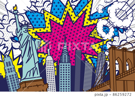 ポップアート風のニューヨークの街並み背景イラスト ポップアート風のニューヨークの街並み背景イラスト 86259272