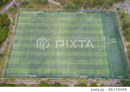 Aerial view of football field in Shenzhen city,China Aerial view of football field in Shenzhen city,China 86259499