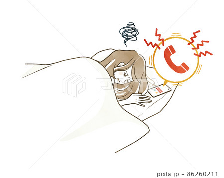 眠っている女性と着信音が鳴るスマホ 86260211