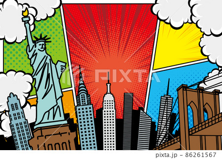 ポップアート風のニューヨークの街並み背景イラスト 86261567