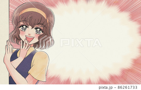 昭和50年代の少女漫画風バナー・嬉しい場面に遭遇した少女 86261733