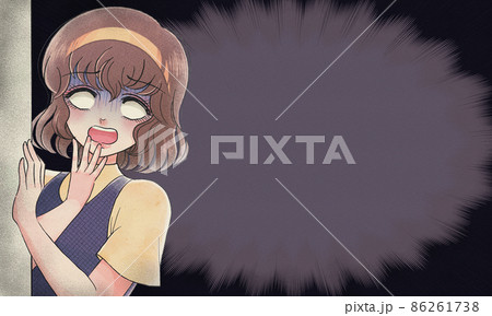 昭和50年代の少女漫画風バナー 見てしまった白目の女のイラスト素材