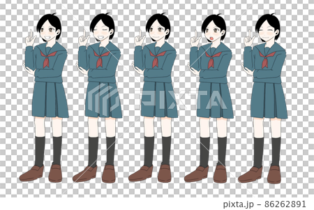 女子学生の表情パターンイラストのイラスト素材 女子学生の表情パターンイラストのイラスト素材